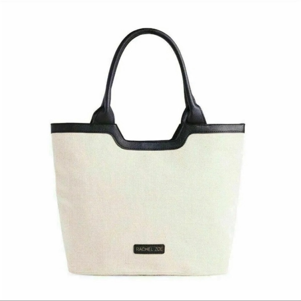 Rachel Zoe Capri Canvas Bag Natural Black Vegan Leather Trim NWT - Picture 14 of 14